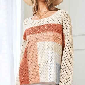 DAVI & DANI Cream and Orange Crew Neck Sweater
